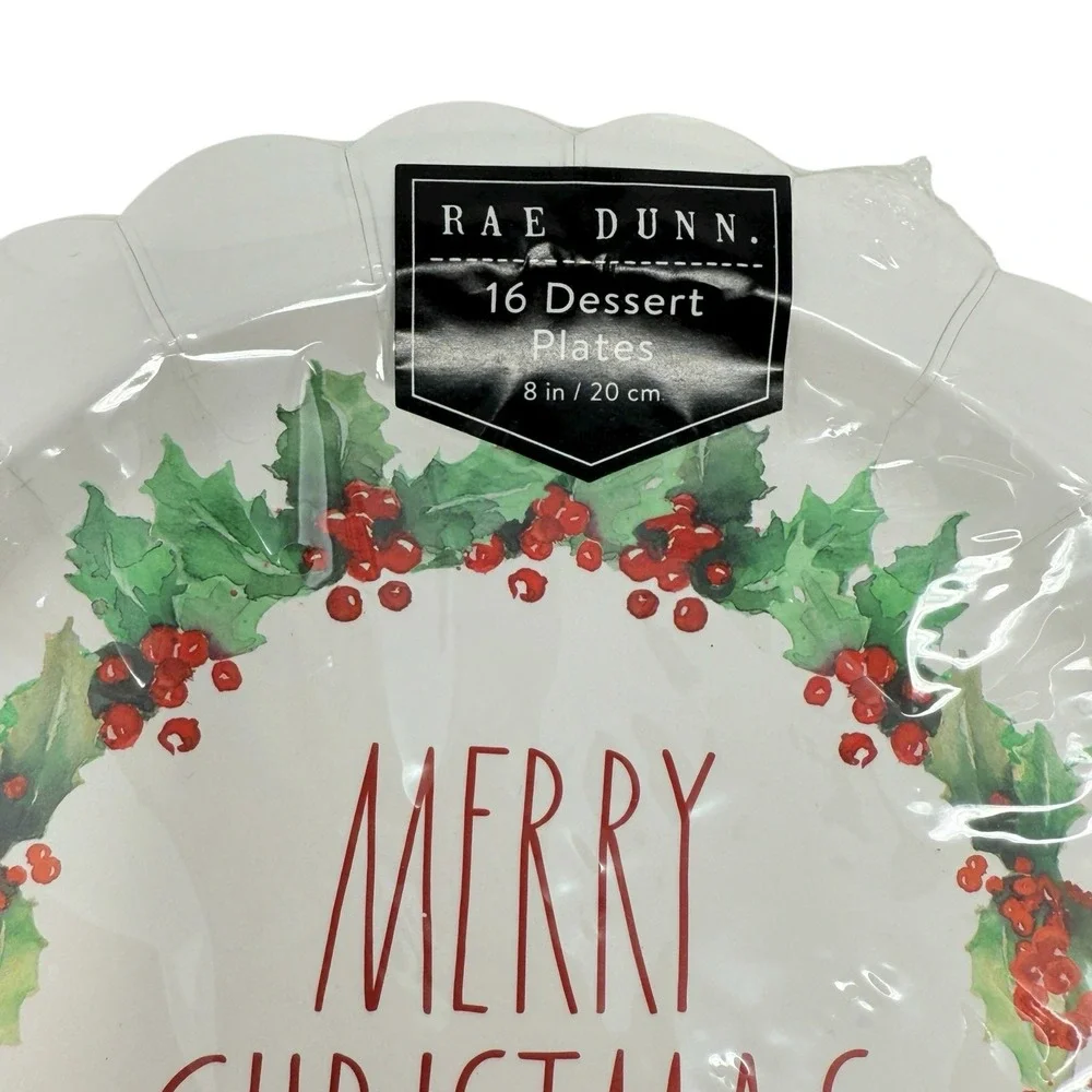Rae Dunn Merry Christmas Wreath Design Party Ware Paper‎ Plates And Napkins New